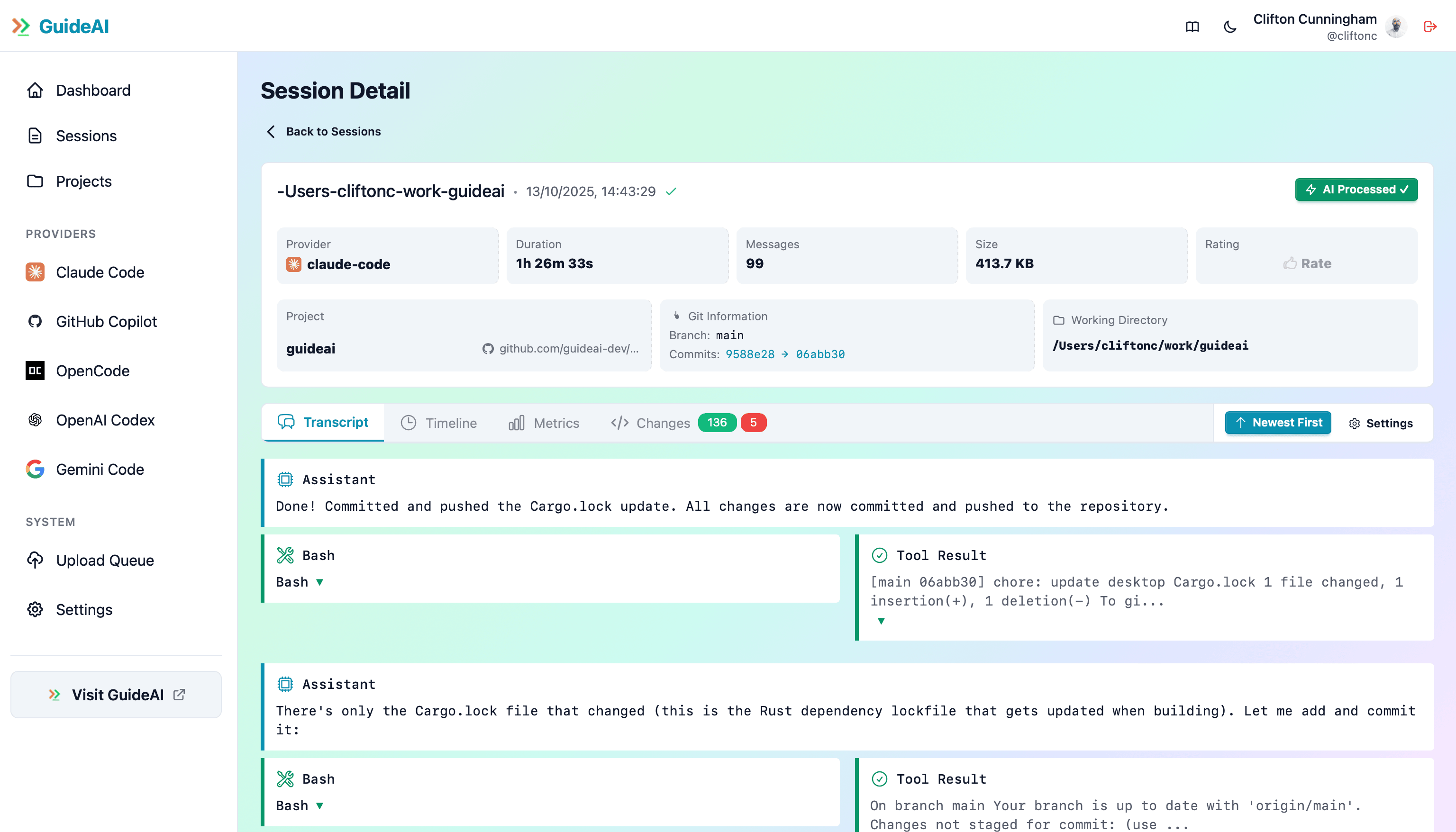 GuideAI Session Detail - Complete AI Coding Session Analysis
